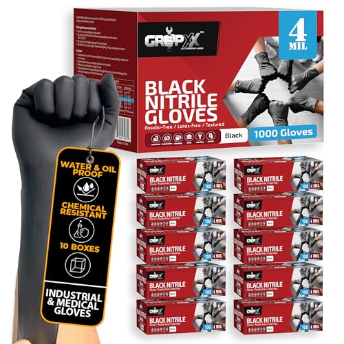 London Labs Black Nitrile Gloves Disposable Latex Free & Powder Free, 4 Mil Rubber Glove, Cleaning, Cooking, Mechanic(XS-XXL) - color: 1000 Count, size: Large
