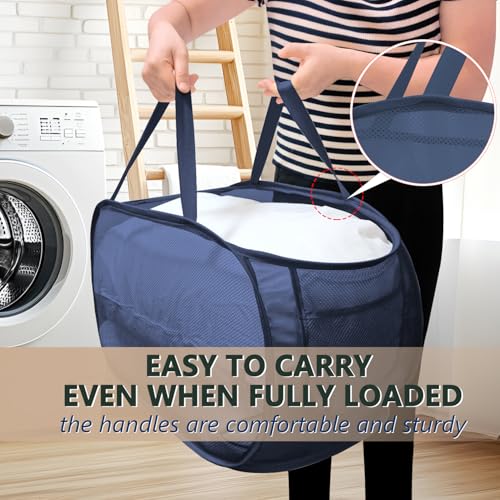 Collapsible Laundry Hamper Basket,Pop Up Mesh Foldable Bag for Laundry Room - color: Navy