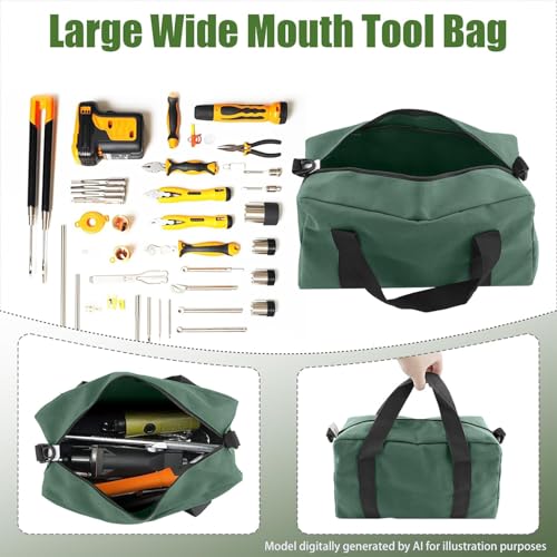 Small Tool Bag, Close Top Wide Mouth Tool Organizer Bag, Large Tool Bags - color: DarkGreen, size: 12 Inch