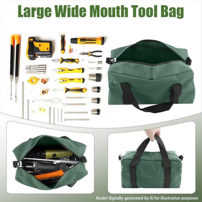 Small Tool Bag, Close Top Wide Mouth Tool Organizer Bag, Large Tool Bags - color: DarkGreen, size: 18 Inch