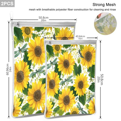 Mesh Laundry Bags Lingerie Bags for Washing Delicates 2 PCS Durable Wash Bag with Zipper Small and Medium Washable Cute Yellow Sunflowers and Dragonflies - color: Cute Yellow Sunflowers and Dragonflies