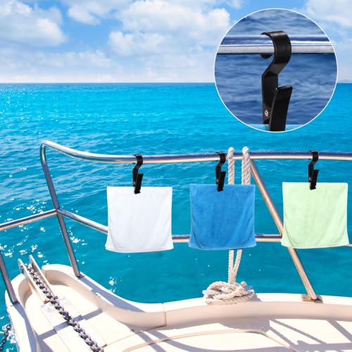 10pcs Boat Rail Towel Clips, Large Storm Proof Lockable Clothespin Boat Towel Organizer for Pontoon Marine Beach Pool Cruise Camping (Black)