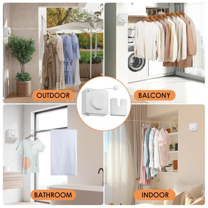 Yejay Retractable Clothesline Indoor, Non-Sagging Clothes Line Retracting Outdoors,Wall Mounted Heavy Duty Clothes Drying Line, Space-Saving Laundry Line for Balcony, Bathroom - 15.7Ft (White) - color: White