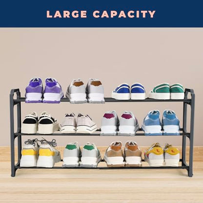 Happhom 3-Tier Expandable Shoe Organizer - Space Saver Shoe Shelf with Smart Design for Closet, Entryway and Small Spaces, Dark Grey (CSR-01) - style: CSR-01