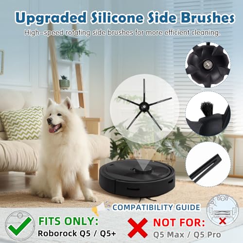 VIEWALL 20Pcs Q5 Replacement Accessories Kit Compatible with Roborock Q5 / Q5+ Plus Robot Vacuum, 2 Main Brushes, 8 HEPA Filters, 8 Side Brushes, 1 Cleaning Tool, 1 Screwdriver, Black, VW-Q5-RP-20P