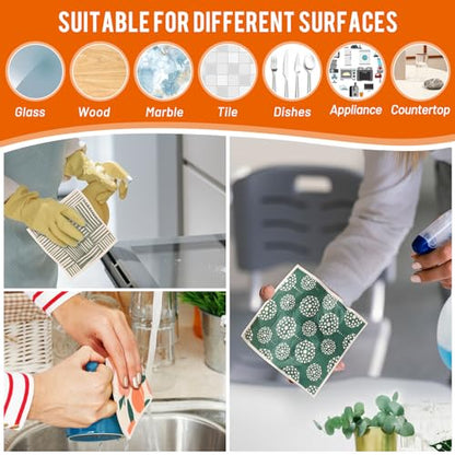 Lucomb 10 Pack Swedish Dishcloths with Hanging Clips, Reusable Swedish Dish Towels Biodegradable Cellulose Cleaning Cloths Washable Dish Wipes for Kitchen Home Office(Quick Drying & Super Absorb) - color: Peach Prints