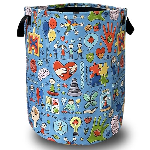 Autism Awareness Laundry Basket Oxford Cloth Foldable Hamper 18.9x16.5In - color: Funny Autism Doodles