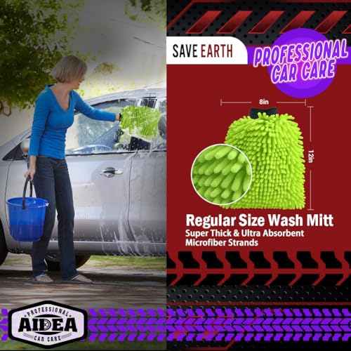 AIDEA Car Wash Mitt Microfiber, 4PK,Car Wash Brush, Green 8''X12'' - color: Green, size: 4PK-8''X12''