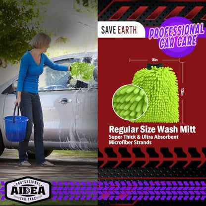 AIDEA Car Wash Mitt Microfiber, 4PK,Car Wash Brush, Green 8''X12'' - color: Green, size: 4PK-8''X12''