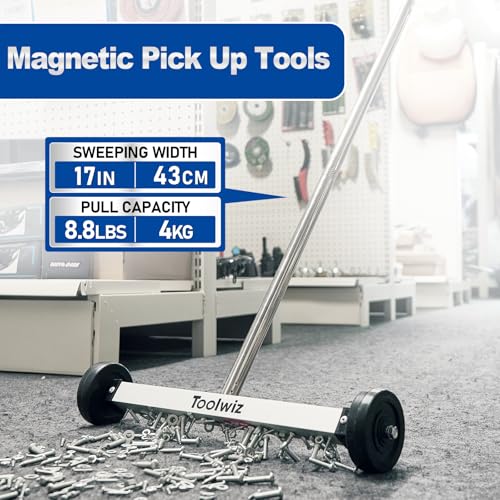 Toolwiz Magnetic Pick Up Sweeper 17-inch Wide, 8.8 Lbs Magnet Pull Force - size: 17 Inches