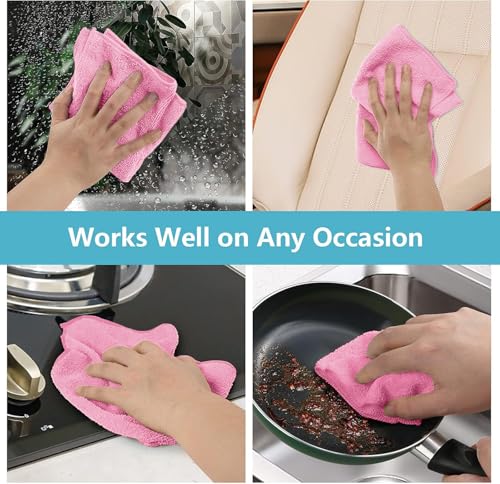 HOMEXCEL 50PK Microfiber Cleaning Cloth, Cleaning Rag for Home, 11.5x11.5in (Pack of 2) - color: Pink