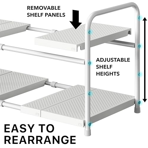 Simple Houseware Under Sink 2-Tier Heavy Duty Expandable Organizer, White - color: White