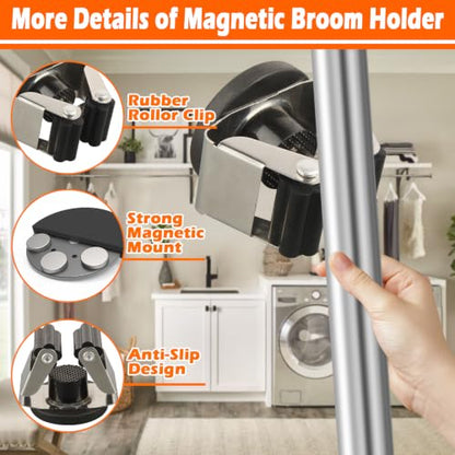 4 Pack Magnetic Mop Broom Holder, Heavy Duty Magnetic Mop Hanger for Refrigerators, Magnetic Mount Mop Broom Holder for Laundry Room Garage Kitchen Workshops Metal Shed - size: 4 Pack Magnetic Mop Broom Holder