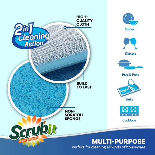 Scrub and Wipe Cleaning Sponges [10 Pack] – SCRUBIT Dual Sided Scouring Pad and Sponge - Reusable Kitchen Scrubbing Sponges for Dishes, Pots, Pans Utensils & Non-Stick Cookware (Blue) - color: Blue