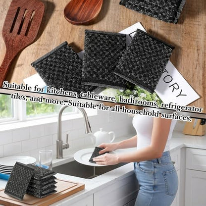 6 Pack Steel Wool Scrubber Sponge Scouring Pad Kitchen Metal Sponge,Black - color: Black, Diamond Pattern