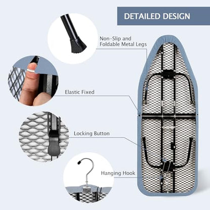 SheeChung Small Ironing Board 12"x32",Mini Ironing Board with Metal Mesh - style: Grey Blue-32x12