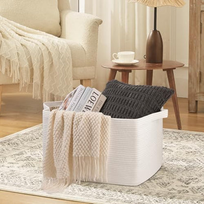 OIASKET 95L Extra Large Blanket Basket, 24" x 16.9" x 14.2" Woven Basket - color: White, size: 24"x16.9"x14.2"