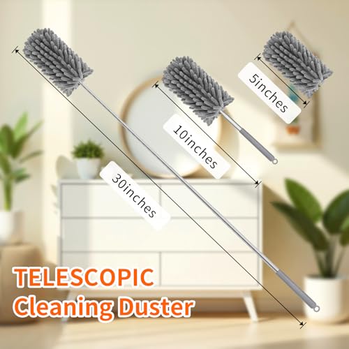 Mini Duster for Cleaning, 360° Bendable Hand Dusters with Extension Pole, Washable Small Duster for Car Interior, Office, Furniture - color: 3 Pack Grey