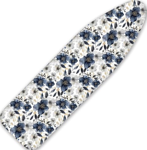 Vintage Ink Navy Blue Peony Florals 15"x54" Ironing Board Cover with Padding Cotton Scorch and Stain Resistant Padding Standard Size Heavy Duty Thick Padding Heat Reflective - color: Navy/White