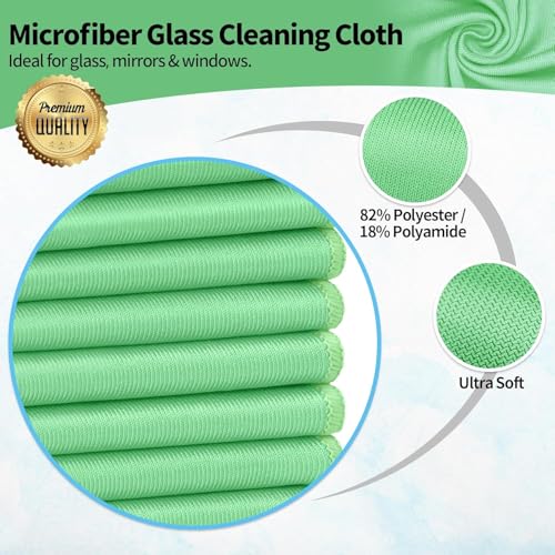 Microfiber Cleaning Cloth, 6 Pack Glasses Cleaning Cloth, 16" ×14" Window Cleaning Rags, Streak Free Lint Free Polishing Cloths Wipes for Eye Glass Stainless Steel Windshield, Sage Green - color: Sage Green, size: 16" x 14"