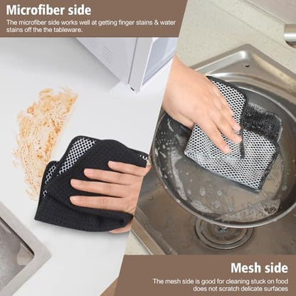 KinHwa Dish Cloths for Washing Dishes with Scrub Side, Microfiber Dish Rags - color: Dark-black, size: 9inchx9inch