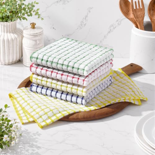 Homaxy 8 Pack Terry Kitchen Dish Cloths, 12"x12", Blue/Yellow/Red/Green - color: Blue/Yellow/Red/Green, size: 12 x 12 - 8 Pack