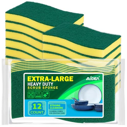 AIDEA Sponges Kitchen, 12 Pack XL Heavy Duty Dish Sponges, Cleaning Sponges - size: 12 Count, style: Yellow-S Shape XL