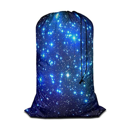 Swono Galaxy Night Drawstring Closure Dirty Clothes Bag Organizer, Heavy Duty Large Laundry Bag, Stars Blue Magical Universe Outer Space Nebula Constellation Rip-Stop Bags for Camp Travel - color: Galaxy Night