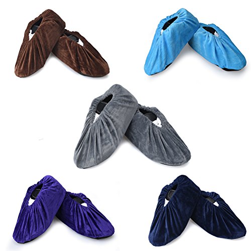 PlasMaller 5 Pairs Non Slip Washable Reusable Shoe Covers For Household Thickened Boot Covers, 5 Colors, L - color: 5 Colors, size: Large