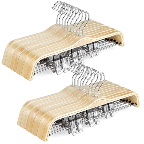 TOPIA HANGER Wooden Pants Hangers,Slim Natural Wood Skirt Hangers with Anti-Rust Hook and Adjustable Metal Clips, Perfect for Skirts, Pants, Slacks-20 Pack-CT17N20 - color: Natural, size: 20 Pack