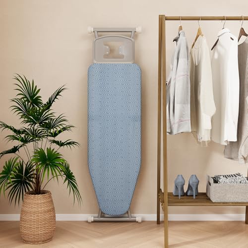 COSTWAY Foldable Ironing Board, 57" x 16.5" Heavy-Duty Ironing Stand w/ 7 Adjustable Heights, Iron Rest, Resistant Fabric, Sturdy Metal Legs, Compact & Space Saver Iron Table for Home, Laundry Room