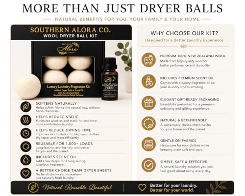 Luxury Wool Dryer Ball Kit, Clean Cotton — 4 New Zealand Wool Balls + Oil - color: Clean Cotton Fresh