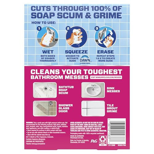 Mr. Clean Magic Eraser Sponge, Bathroom Cleaner, Shower Cleaner, Tub Cleaner, Soap Scum Remover, Bathroom Cleaning Supplies, Dawn Cleaning Power with Lemon Scent, 2 in 1 Bath, 5ct - size: 5 Count (Pack of 1), style: Original Version