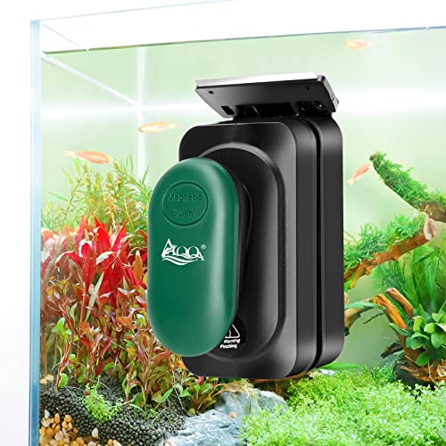 AQQA Aquarium Strong Magnetic Cleaner Brush, Fish Tank Glass Algae Magnet Cleaning Tool Floating Cleaner Scrubber Brush with 2 Detachable Scraper (Green,S) - color: Green, size: Small