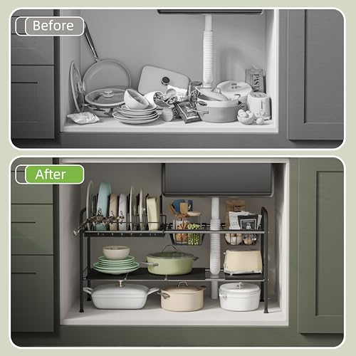 NETEL Expandable Under Sink Organizer，Pot and pan Organizer Under Cabinet - size: Multi-functional with pot holder