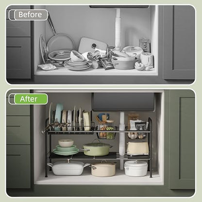 NETEL Expandable Under Sink Organizer，Pot and pan Organizer Under Cabinet - size: Multi-functional with pot holder