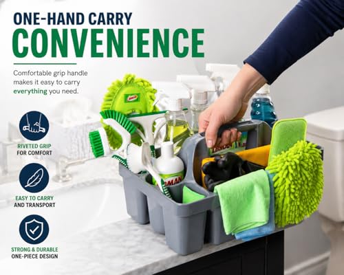 Libman Maid Caddy Cleaning Organizer, Heavy-Duty Janitorial Carry Caddy with Bottle Holders, Toilet Brush Holder & Tool Compartments, Commercial Cleaning Supply Tote - color: Gray