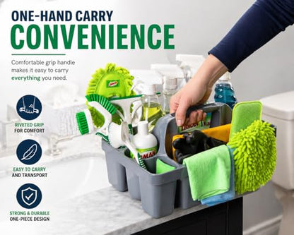 Libman Maid Caddy Cleaning Organizer, Heavy-Duty Janitorial Carry Caddy with Bottle Holders, Toilet Brush Holder & Tool Compartments, Commercial Cleaning Supply Tote - color: Gray