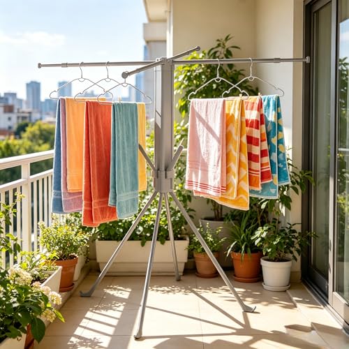 cjc Foldable Clothes Drying Rack, Extra Stable Heavy Duty Laundry Standing Dry Racks with 4 Retractable Drying Rods & 4 Shoe Racks, Space-Saving Collapsible for Indoor Outdoor Grey - color: Grey-4 Rods
