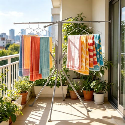 cjc Foldable Clothes Drying Rack, Extra Stable Heavy Duty Laundry Standing Dry Racks with 4 Retractable Drying Rods & 4 Shoe Racks, Space-Saving Collapsible for Indoor Outdoor Grey - color: Grey-4 Rods