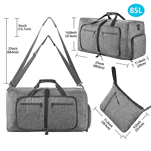 Vomgomfom 65L/85L/115L Foldable Travel Duffle Bag with Shoe Compartment - color: A Gray, size: 65L