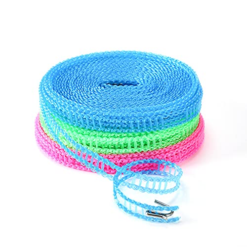 3 Pack of ALINNA Windproof Nylon Clothesline Pink Blue Green Colors Adjustable Clothes Drying Rope Travel Clothes Line Portable Laundry Line for Indoor Outdoor Camping Home Hotel(5m/16.4ft)