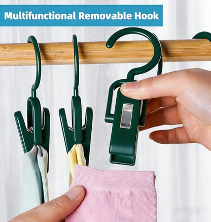 10PCS Laundry Hooks with Clips Super Strong Plastic Home Travel Hanger - color: Green