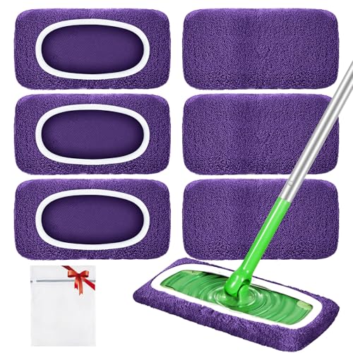 Reusable Mop Pads Fit Swiffer Sweeper Mop, Microfiber Wet Pads Refill - color: Purple, size: 6 Pack