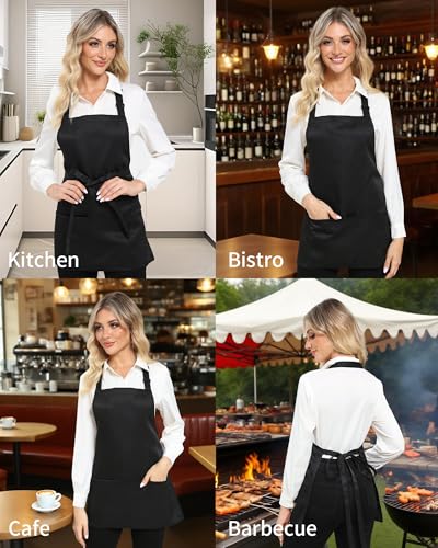 Argstar Unisex Adjustable Three Pocket Apron-Chef Kitchen Cooking，Restaurant Server - color: 1 Pack Black Aprons for Chef Kitchen Cooking