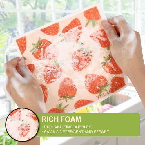 Swedish Dishcloths for Kitchen Reusable 6 Pack Kitchen Towels No Odor Quick-Drying Reusable Paper Towels Reusable Paper Towels Washable for Countertop, Sink, and Kitchen Fruit - color: Fruit Party