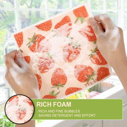 Swedish Dishcloths for Kitchen Reusable 6 Pack Kitchen Towels No Odor Quick-Drying Reusable Paper Towels Reusable Paper Towels Washable for Countertop, Sink, and Kitchen Fruit - color: Fruit Party
