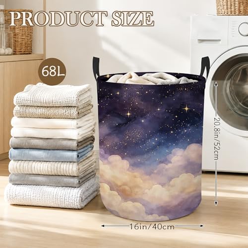Laundry Hamper, Starry Sky Collapsible Dream Clouds Laundry Baskets Waterproof Oxford Cloth With Handles, Clothes Storage Bucket For Bathroom/Bedroom 16" x 20.8" - color: Starry Sky