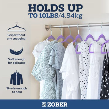 Zober Purple Velvet Hangers 50 Pack, Slim Non Slip Clothes Hangers - color: Purple, size: 50 Pack