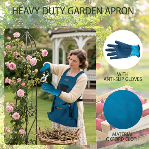 Gardening Apron with Pockets and Gloves, Waterproof Harvest Apron for Women